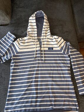L.L. Bean Navy and White Striped Hooded Zip-Up Sweater
